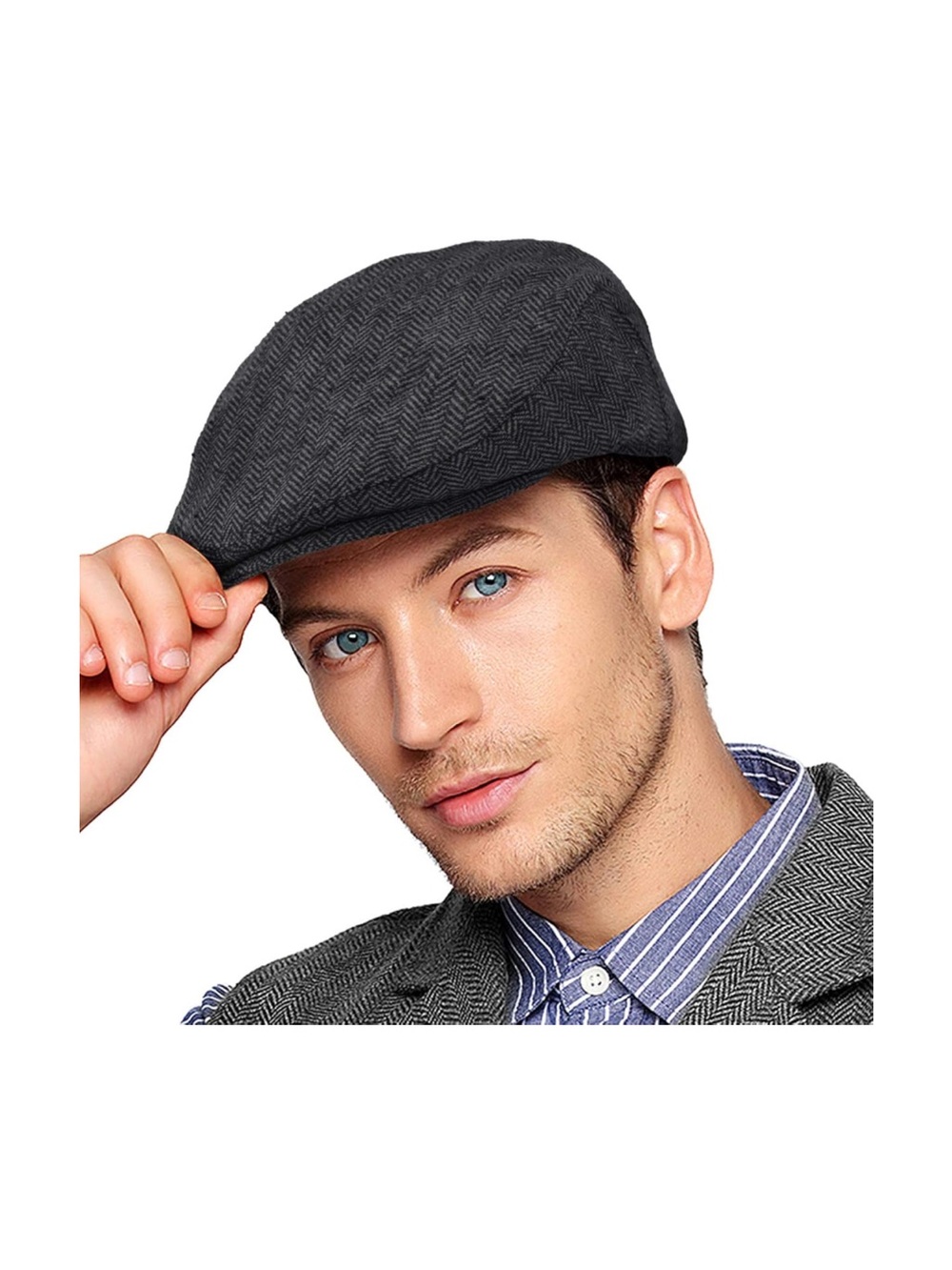 Wool Blend Tweed Herringbone Newsboy Flat Ivy Cap Cabbie Hat Men